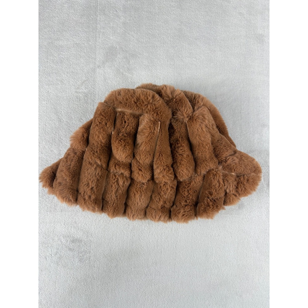 World Market Women Brown Faux Fur Bucket Hat Winter Cozy Plush OS